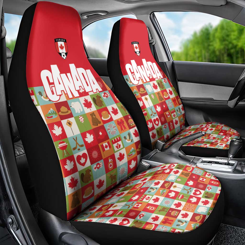 Canada Football Car Seat Cover Patchwork Icons and Maple Leaf Pattern - Wonder Print Shop
