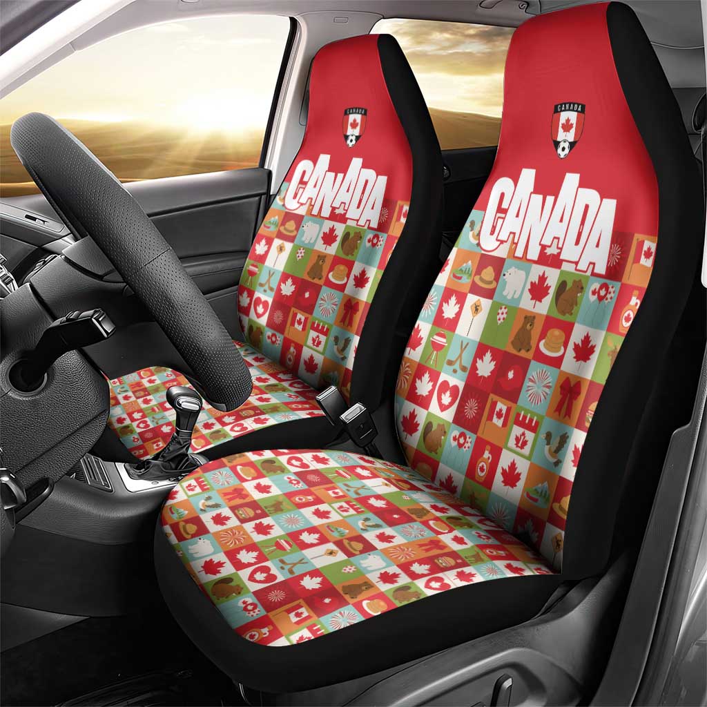 Canada Football Car Seat Cover Patchwork Icons and Maple Leaf Pattern - Wonder Print Shop