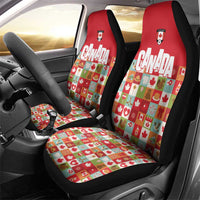 Canada Football Car Seat Cover Patchwork Icons and Maple Leaf Pattern - Wonder Print Shop