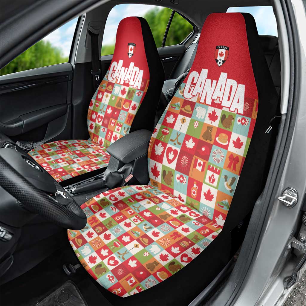 Canada Football Car Seat Cover Patchwork Icons and Maple Leaf Pattern - Wonder Print Shop