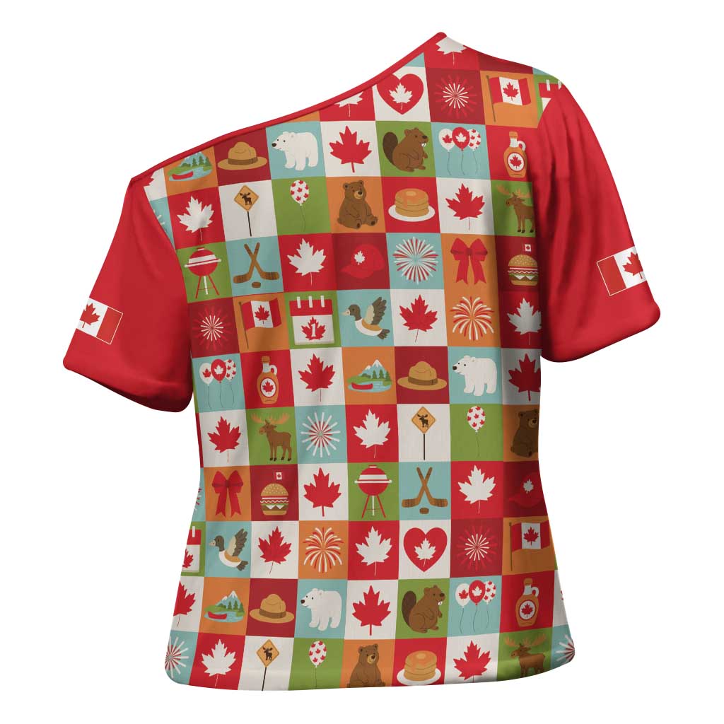 Canada Football Cross Shoulder Shirt Patchwork Icons and Maple Leaf Pattern - Wonder Print Shop