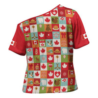 Canada Football Cross Shoulder Shirt Patchwork Icons and Maple Leaf Pattern - Wonder Print Shop