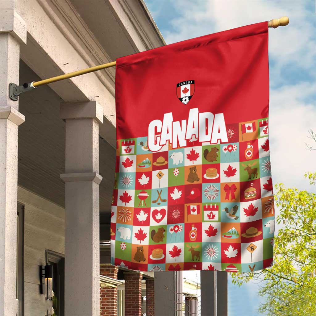 Canada Football Garden Flag Patchwork Icons and Maple Leaf Pattern - Wonder Print Shop