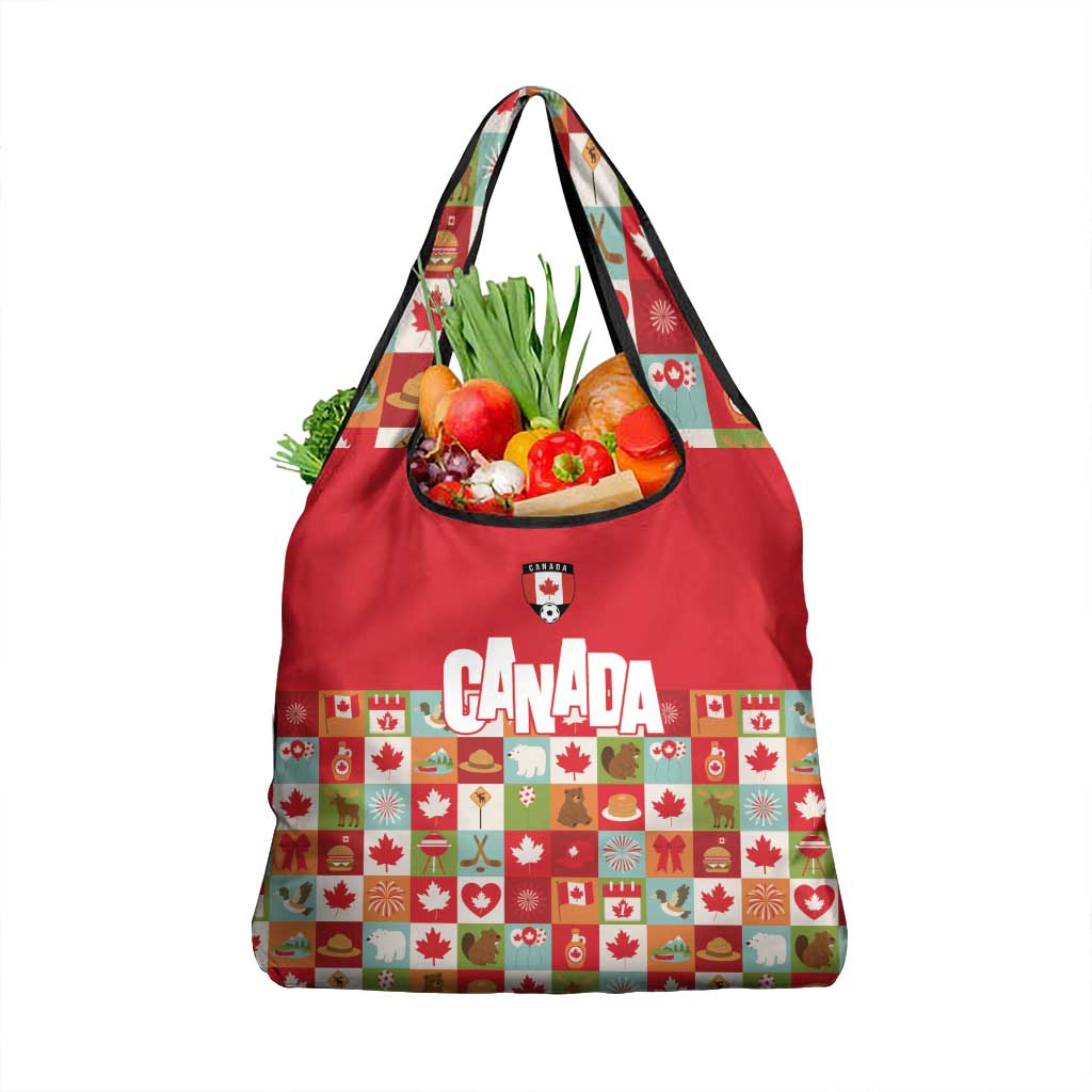 Canada Football Grocery Bag Patchwork Icons and Maple Leaf Pattern - Wonder Print Shop