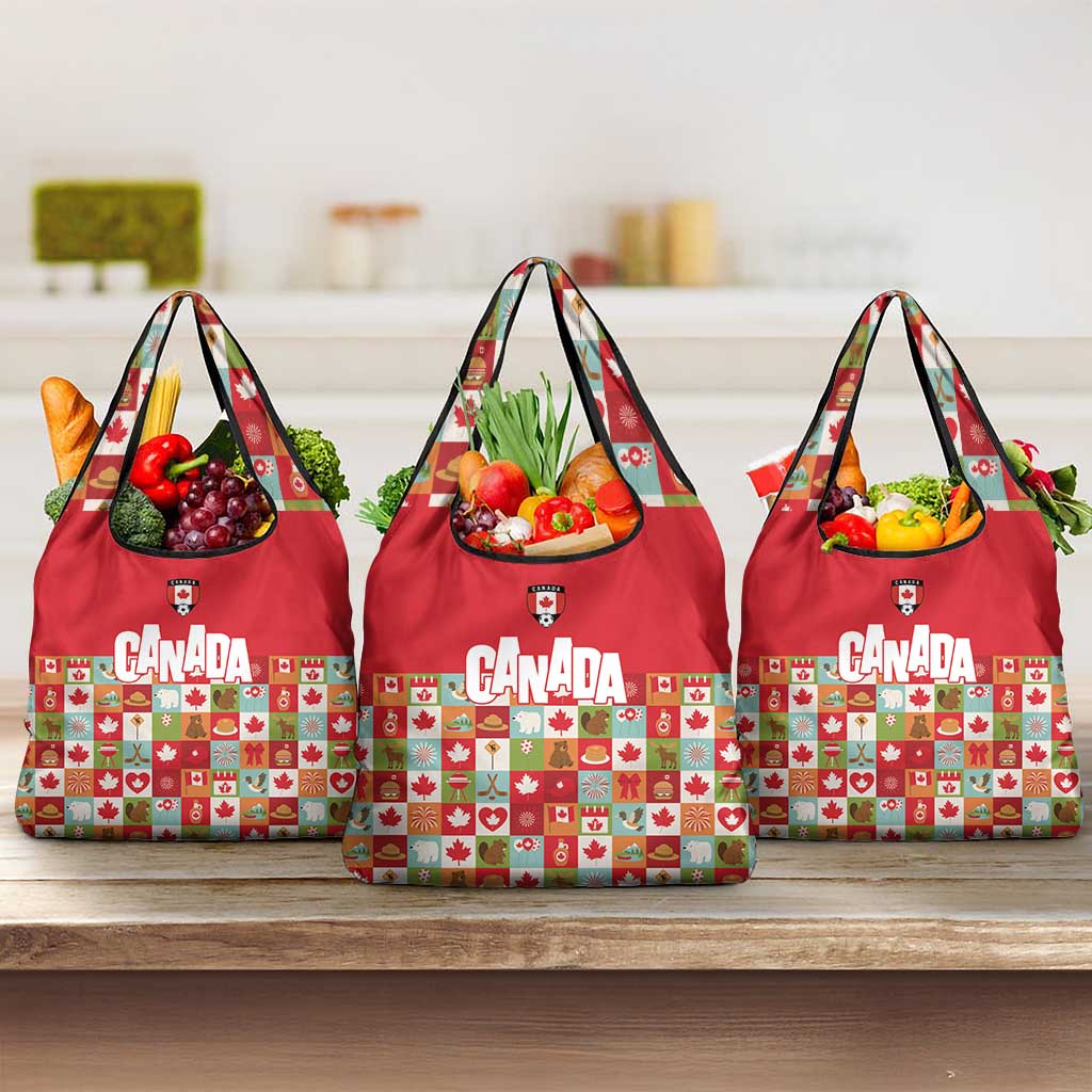 Canada Football Grocery Bag Patchwork Icons and Maple Leaf Pattern - Wonder Print Shop