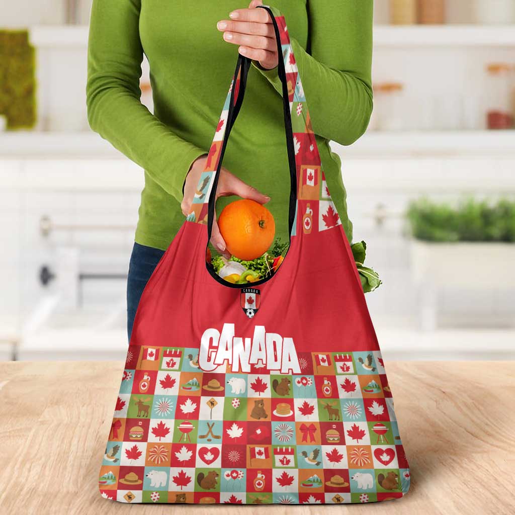 Canada Football Grocery Bag Patchwork Icons and Maple Leaf Pattern - Wonder Print Shop
