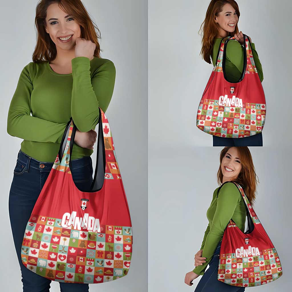 Canada Football Grocery Bag Patchwork Icons and Maple Leaf Pattern - Wonder Print Shop