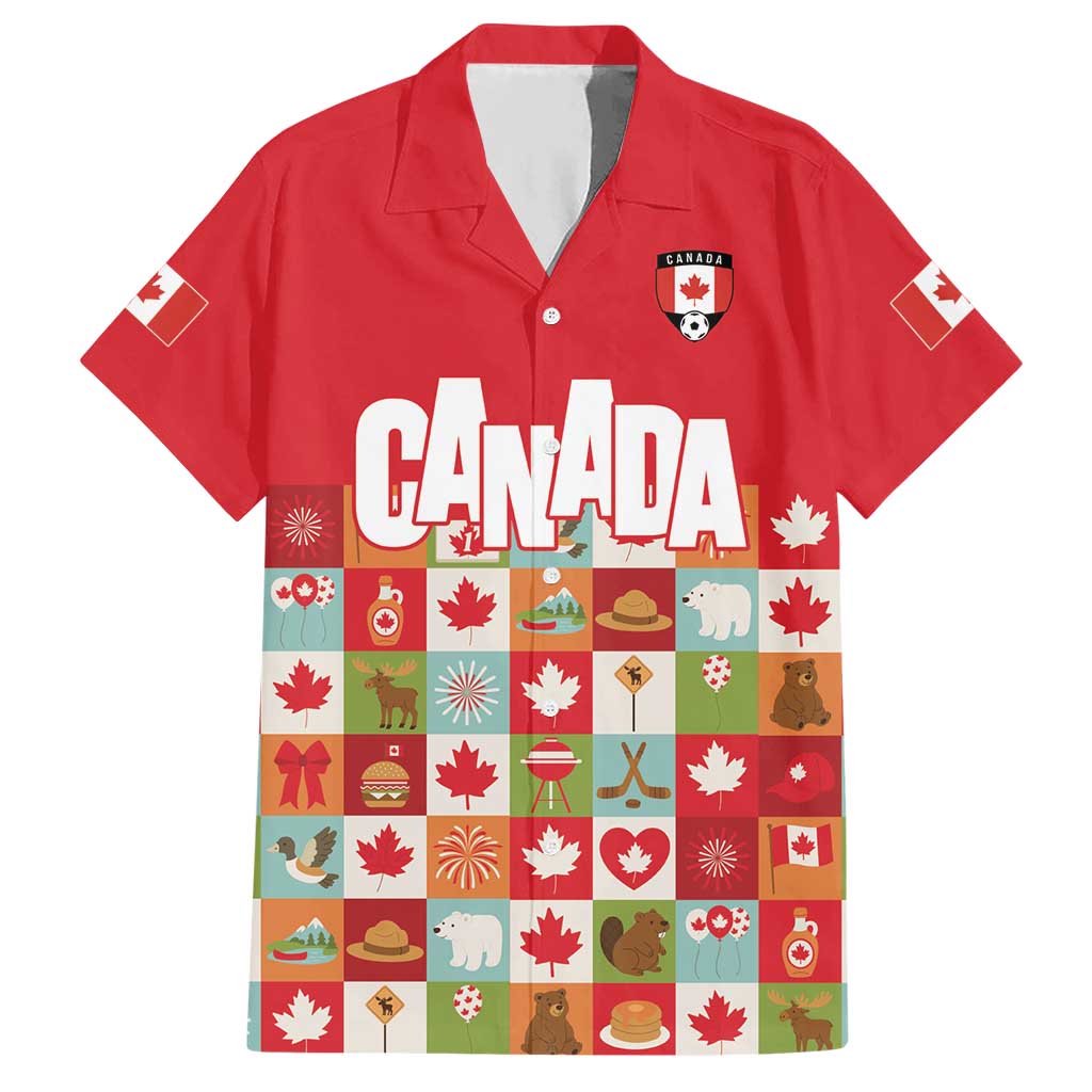 Canada Football Hawaiian Shirt Patchwork Icons and Maple Leaf Pattern - Wonder Print Shop