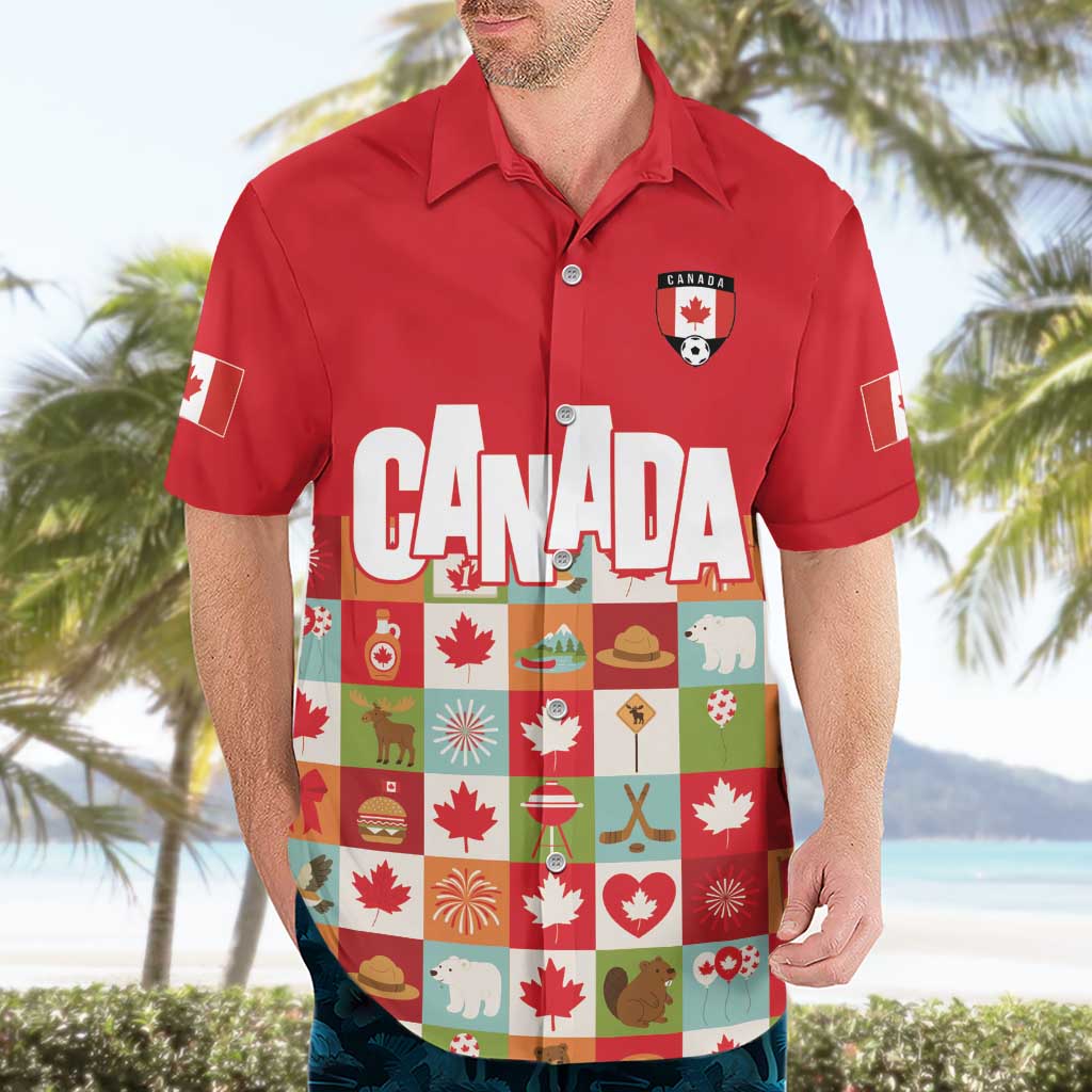 Canada Football Hawaiian Shirt Patchwork Icons and Maple Leaf Pattern - Wonder Print Shop