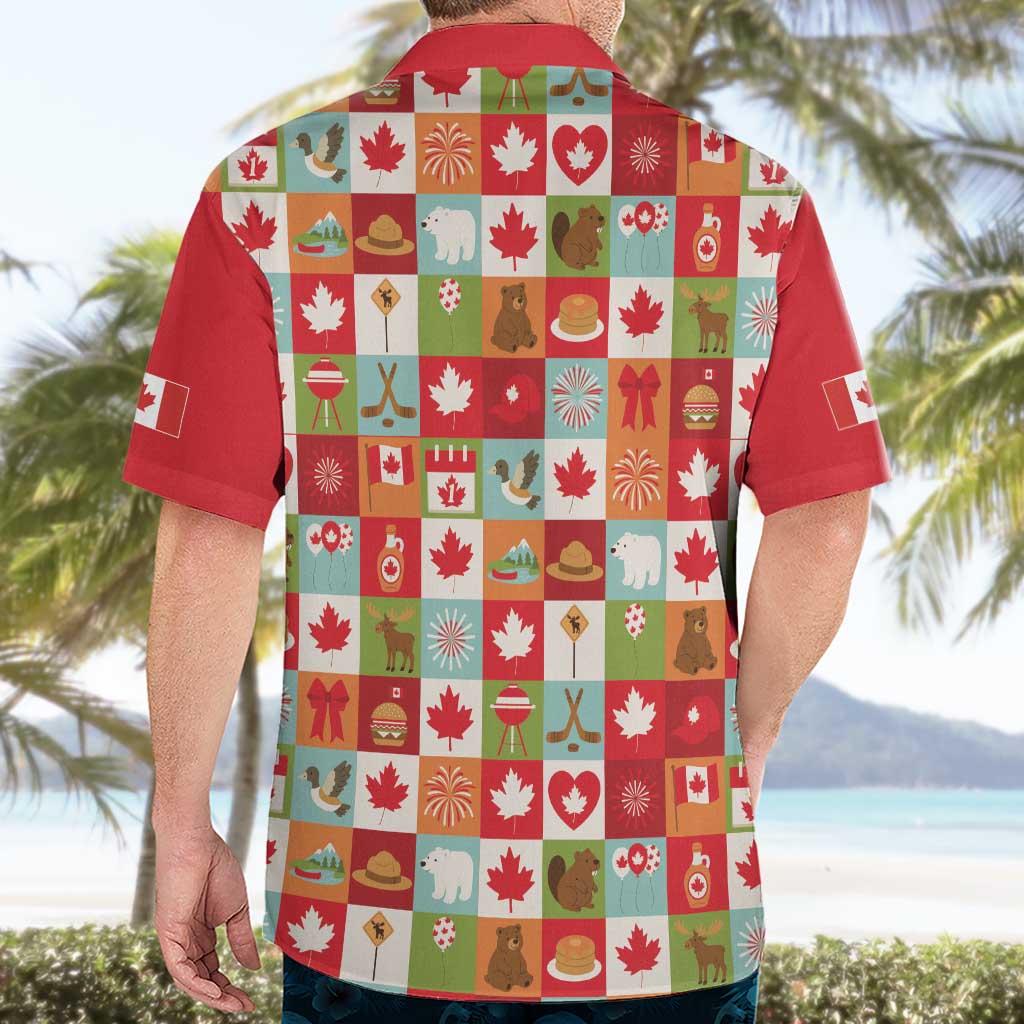 Canada Football Hawaiian Shirt Patchwork Icons and Maple Leaf Pattern - Wonder Print Shop