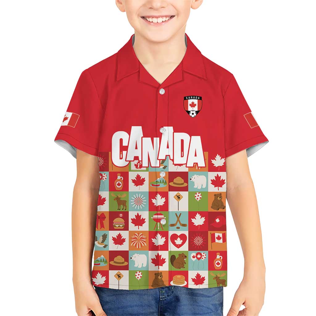 Canada Football Hawaiian Shirt Patchwork Icons and Maple Leaf Pattern - Wonder Print Shop