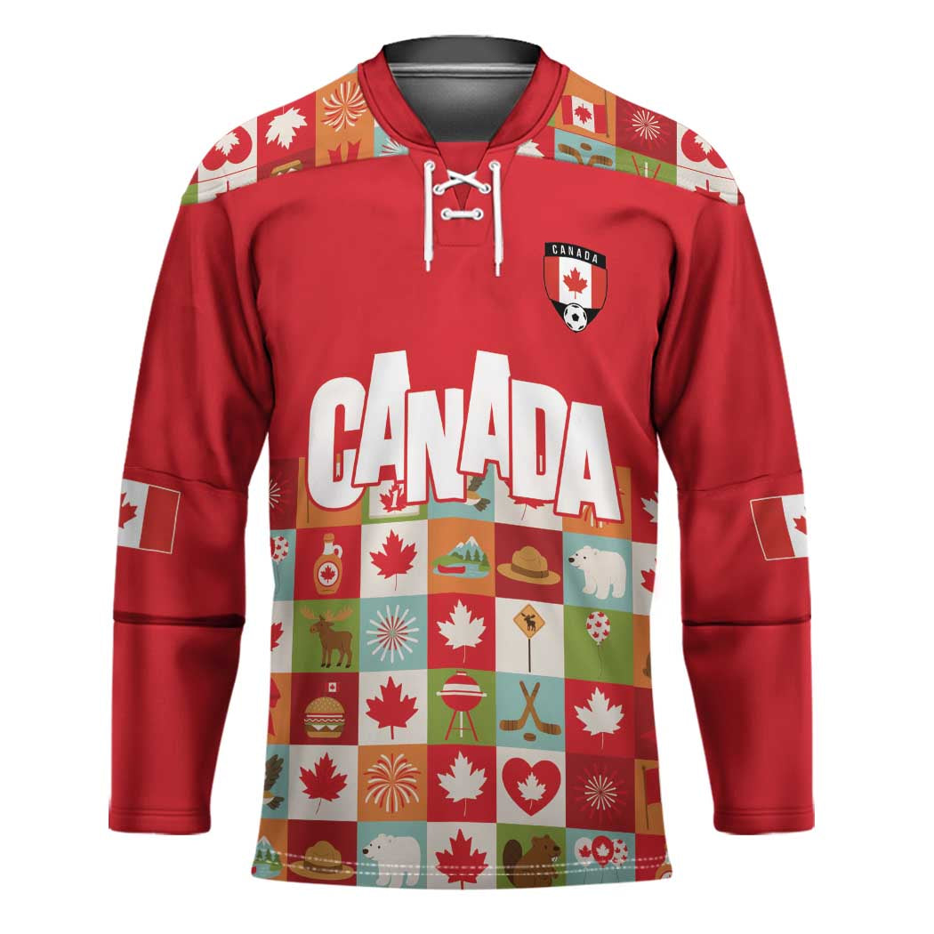 Canada Football Hockey Jersey Patchwork Icons and Maple Leaf Pattern - Wonder Print Shop