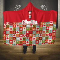 Canada Football Hooded Blanket Patchwork Icons and Maple Leaf Pattern - Wonder Print Shop