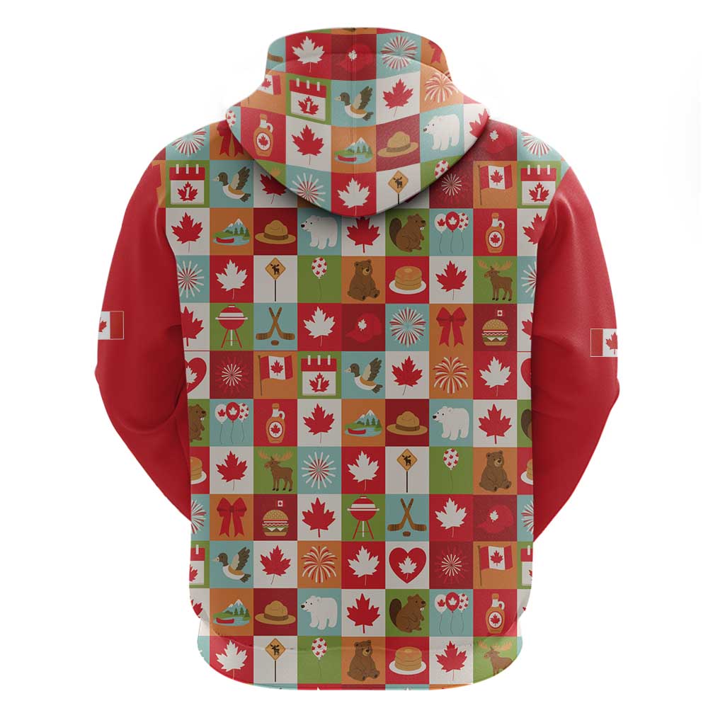 Canada Football Hoodie Patchwork Icons and Maple Leaf Pattern - Wonder Print Shop