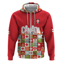Canada Football Hoodie Patchwork Icons and Maple Leaf Pattern - Wonder Print Shop