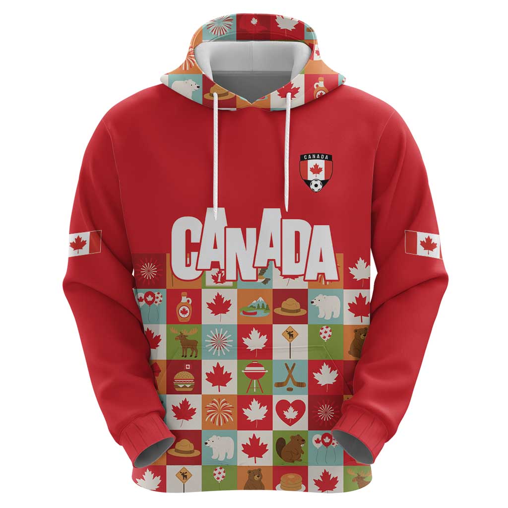 Canada Football Hoodie Patchwork Icons and Maple Leaf Pattern - Wonder Print Shop