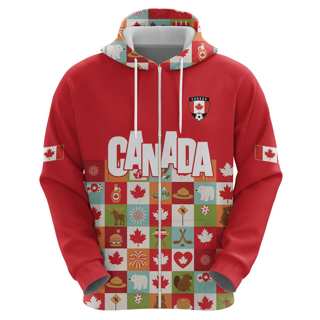 Canada Football Hoodie Patchwork Icons and Maple Leaf Pattern - Wonder Print Shop