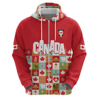 Canada Football Hoodie Patchwork Icons and Maple Leaf Pattern - Wonder Print Shop