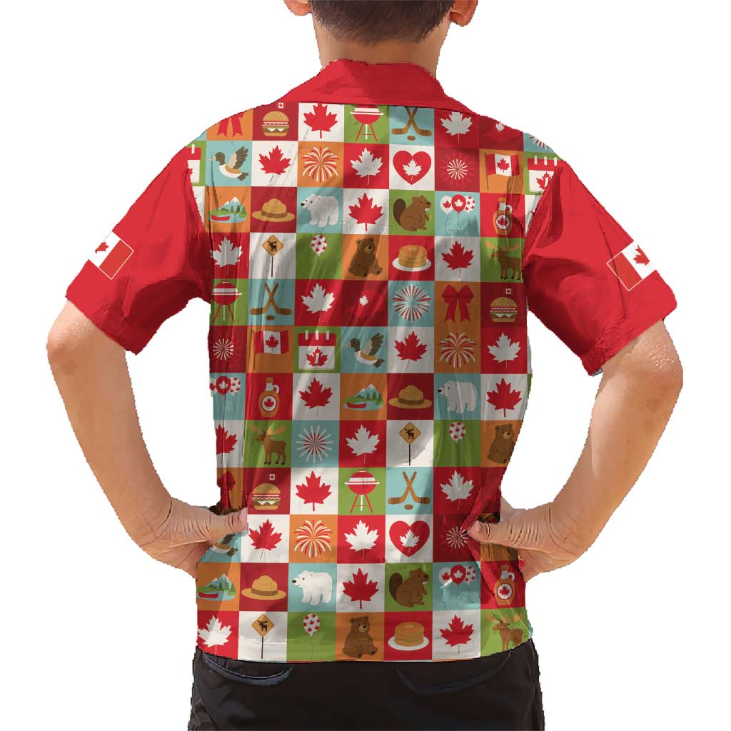 Canada Football Kid Hawaiian Shirt Patchwork Icons and Maple Leaf Pattern - Wonder Print Shop