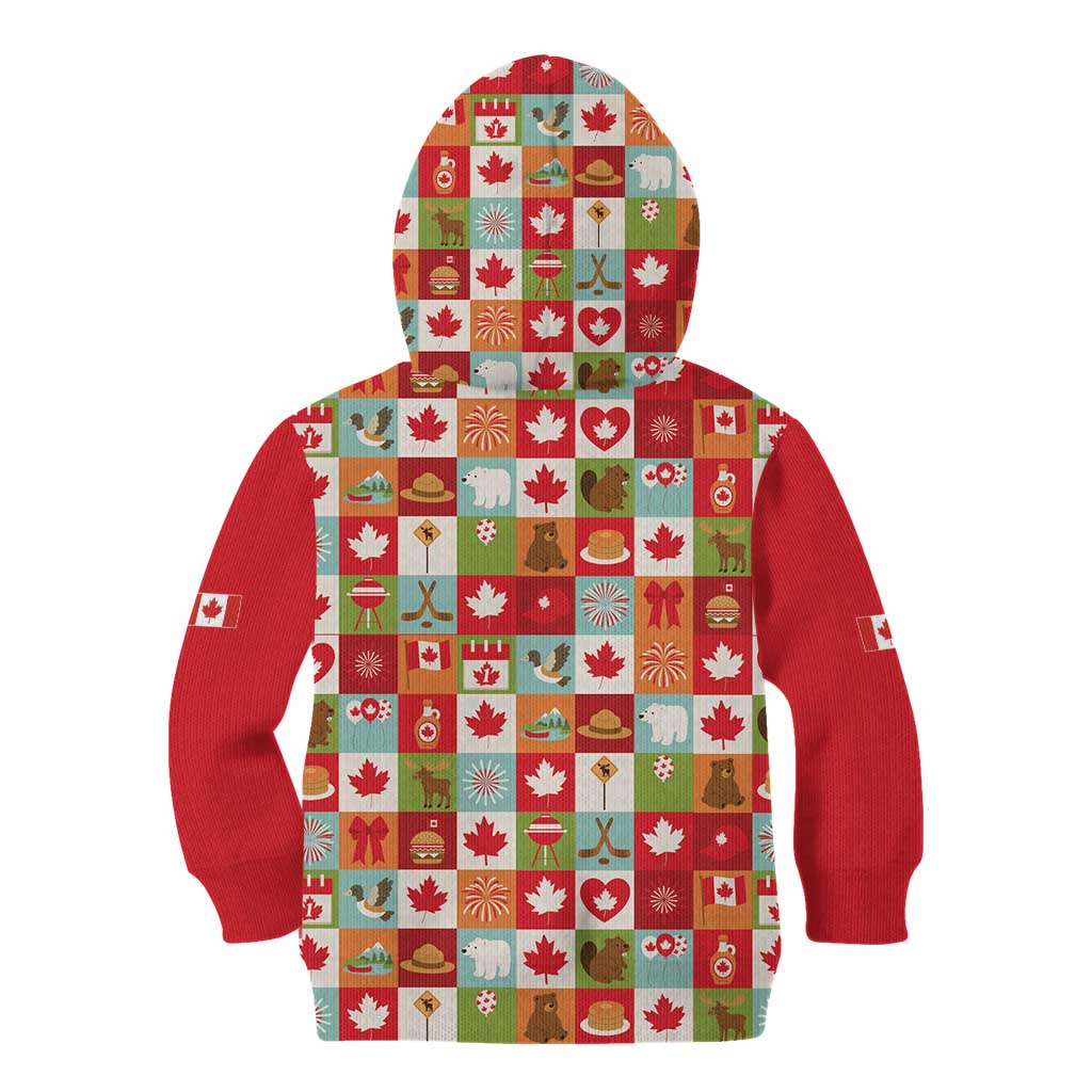 Canada Football Kid Hoodie Patchwork Icons and Maple Leaf Pattern - Wonder Print Shop