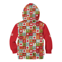 Canada Football Kid Hoodie Patchwork Icons and Maple Leaf Pattern - Wonder Print Shop
