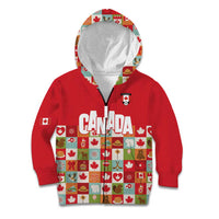 Canada Football Kid Hoodie Patchwork Icons and Maple Leaf Pattern - Wonder Print Shop