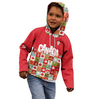 Canada Football Kid Hoodie Patchwork Icons and Maple Leaf Pattern - Wonder Print Shop