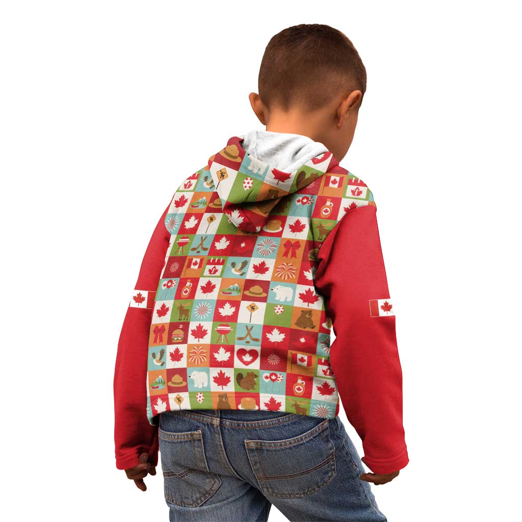 Canada Football Kid Hoodie Patchwork Icons and Maple Leaf Pattern - Wonder Print Shop