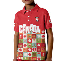 Canada Football Kid Polo Shirt Patchwork Icons and Maple Leaf Pattern - Wonder Print Shop