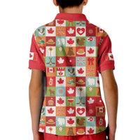 Canada Football Kid Polo Shirt Patchwork Icons and Maple Leaf Pattern - Wonder Print Shop
