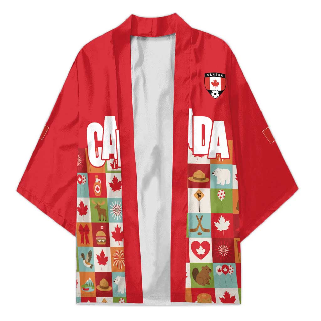 Canada Football Kimono Patchwork Icons and Maple Leaf Pattern - Wonder Print Shop