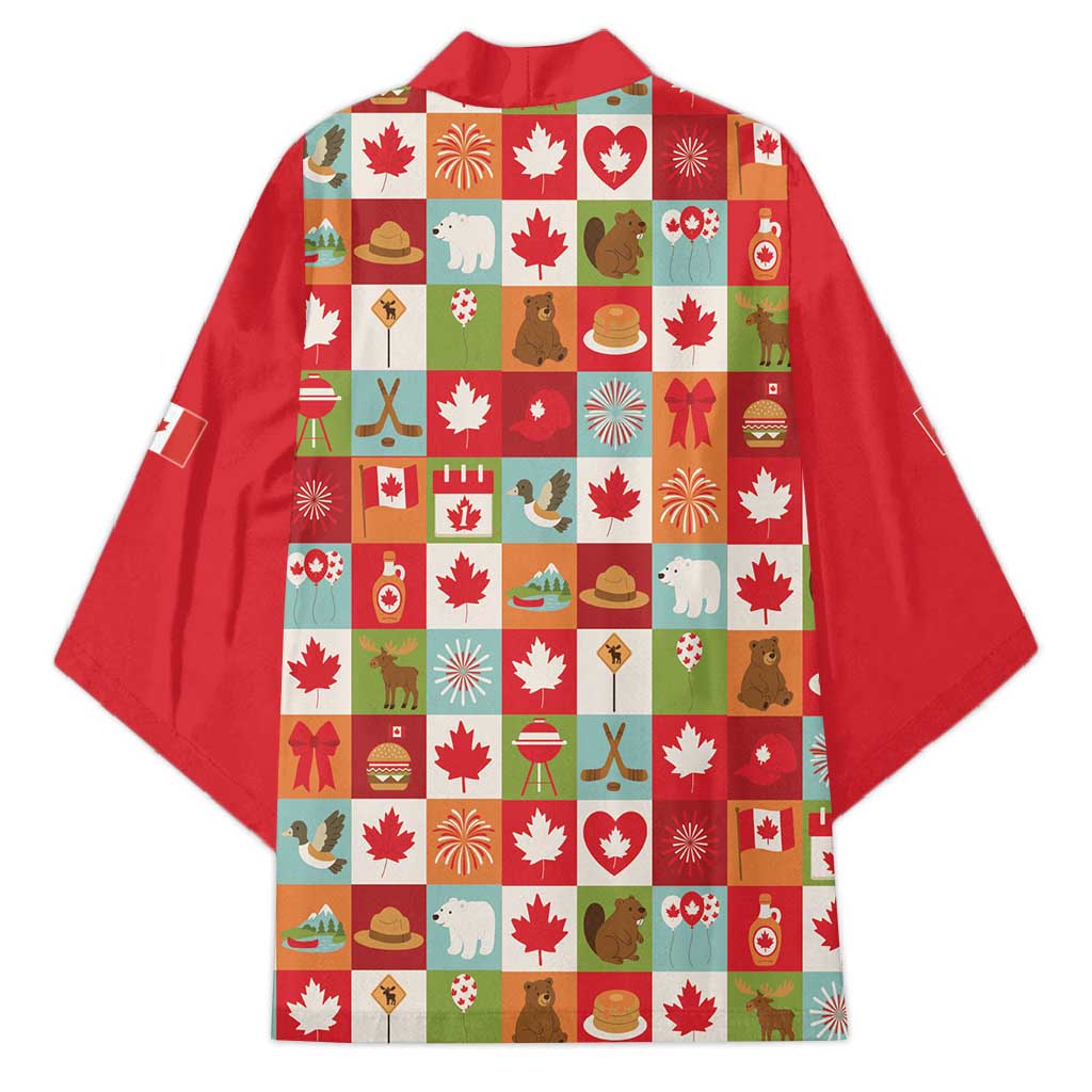 Canada Football Kimono Patchwork Icons and Maple Leaf Pattern - Wonder Print Shop