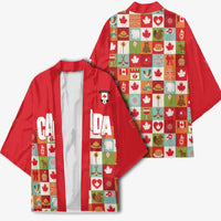 Canada Football Kimono Patchwork Icons and Maple Leaf Pattern - Wonder Print Shop