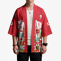 Canada Football Kimono Patchwork Icons and Maple Leaf Pattern - Wonder Print Shop