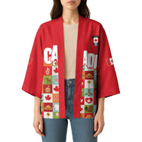 Canada Football Kimono Patchwork Icons and Maple Leaf Pattern - Wonder Print Shop