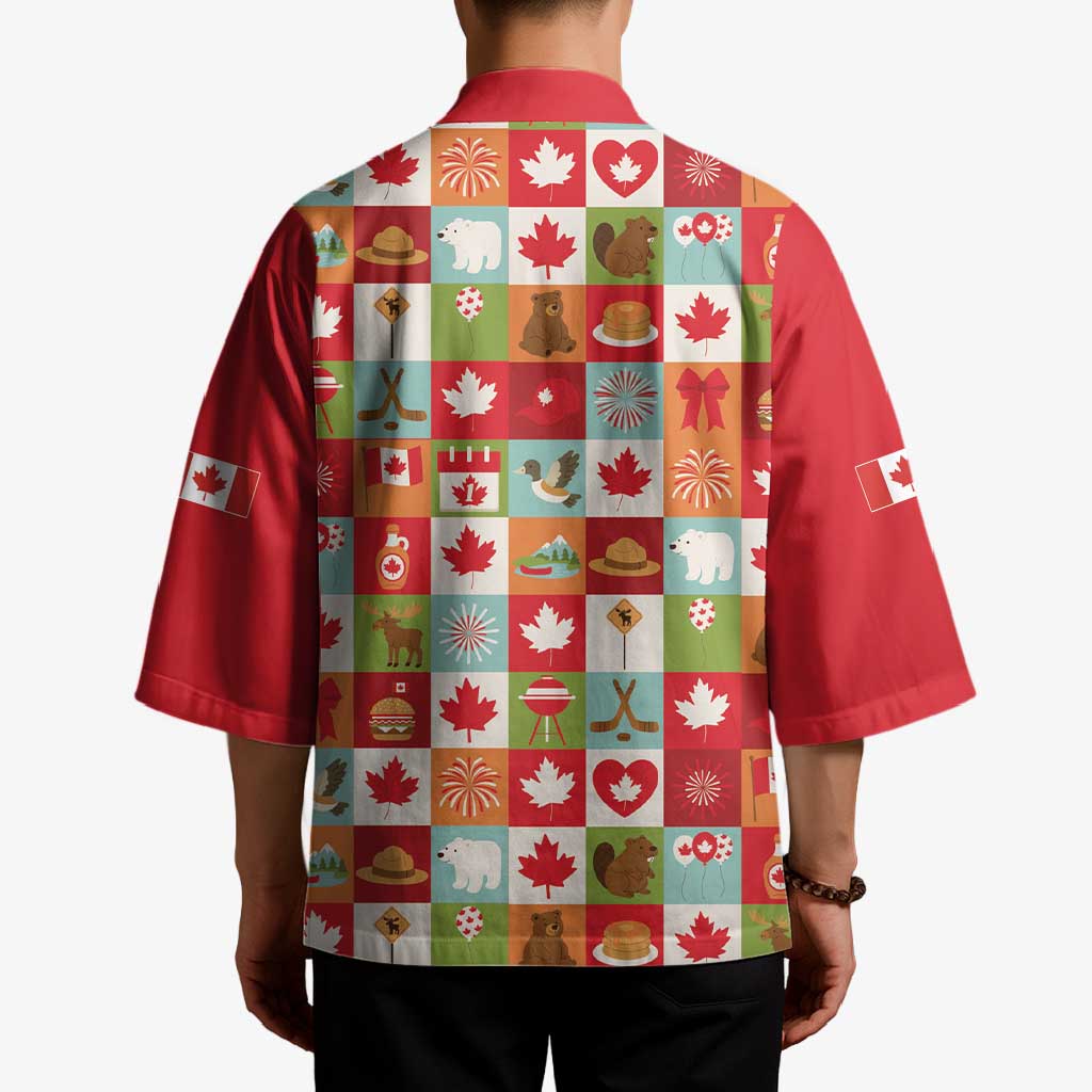 Canada Football Kimono Patchwork Icons and Maple Leaf Pattern - Wonder Print Shop