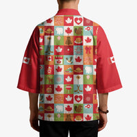 Canada Football Kimono Patchwork Icons and Maple Leaf Pattern - Wonder Print Shop