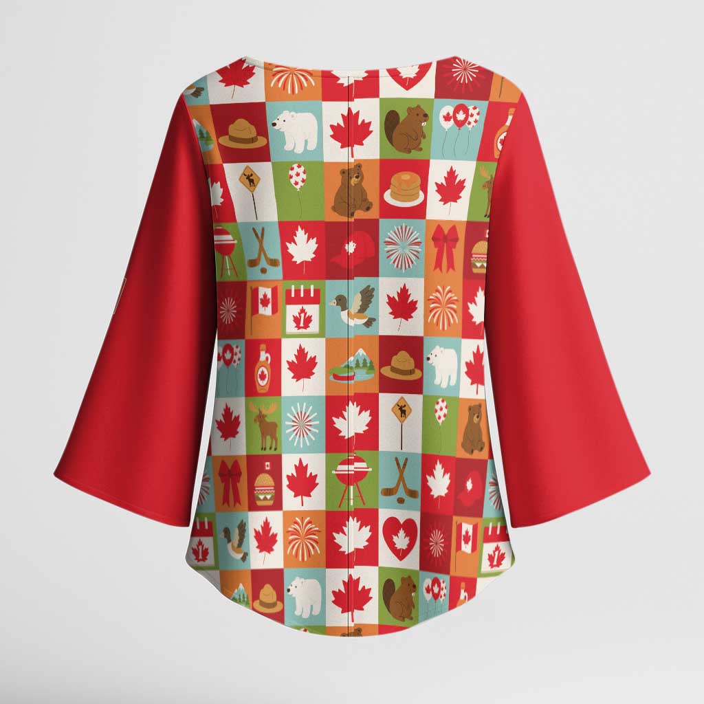 Canada Football Kimono Sleeve Blouse Patchwork Icons and Maple Leaf Pattern - Wonder Print Shop