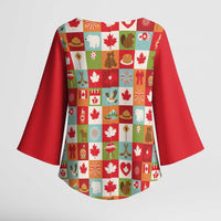 Canada Football Kimono Sleeve Blouse Patchwork Icons and Maple Leaf Pattern - Wonder Print Shop