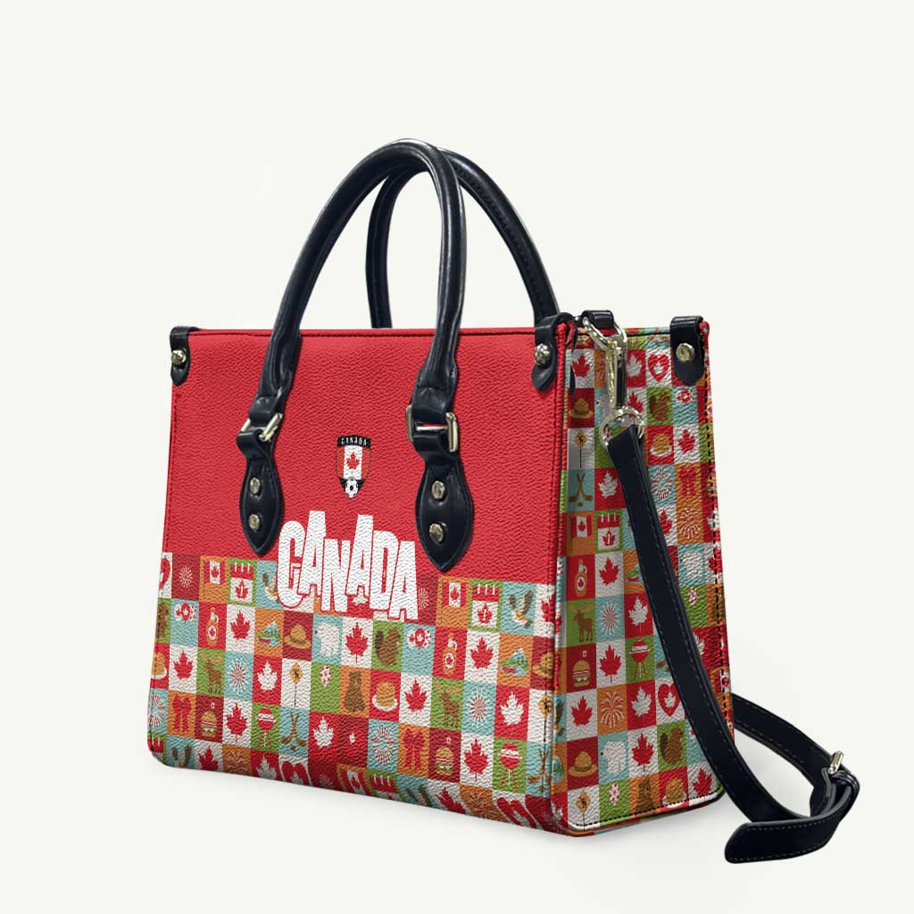 Canada Football Leather Bag Patchwork Icons and Maple Leaf Pattern - Wonder Print Shop