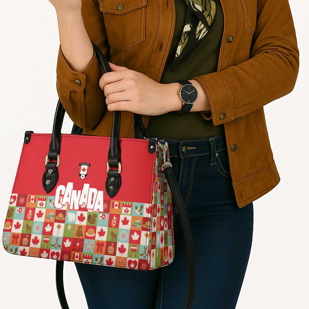 Canada Football Leather Bag Patchwork Icons and Maple Leaf Pattern - Wonder Print Shop