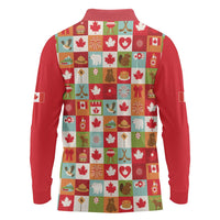 Canada Football Long Sleeve Polo Shirt Patchwork Icons and Maple Leaf Pattern - Wonder Print Shop