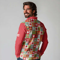 Canada Football Long Sleeve Polo Shirt Patchwork Icons and Maple Leaf Pattern - Wonder Print Shop