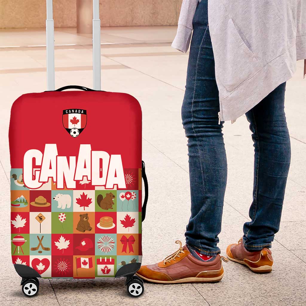 Canada Football Luggage Cover Patchwork Icons and Maple Leaf Pattern - Wonder Print Shop