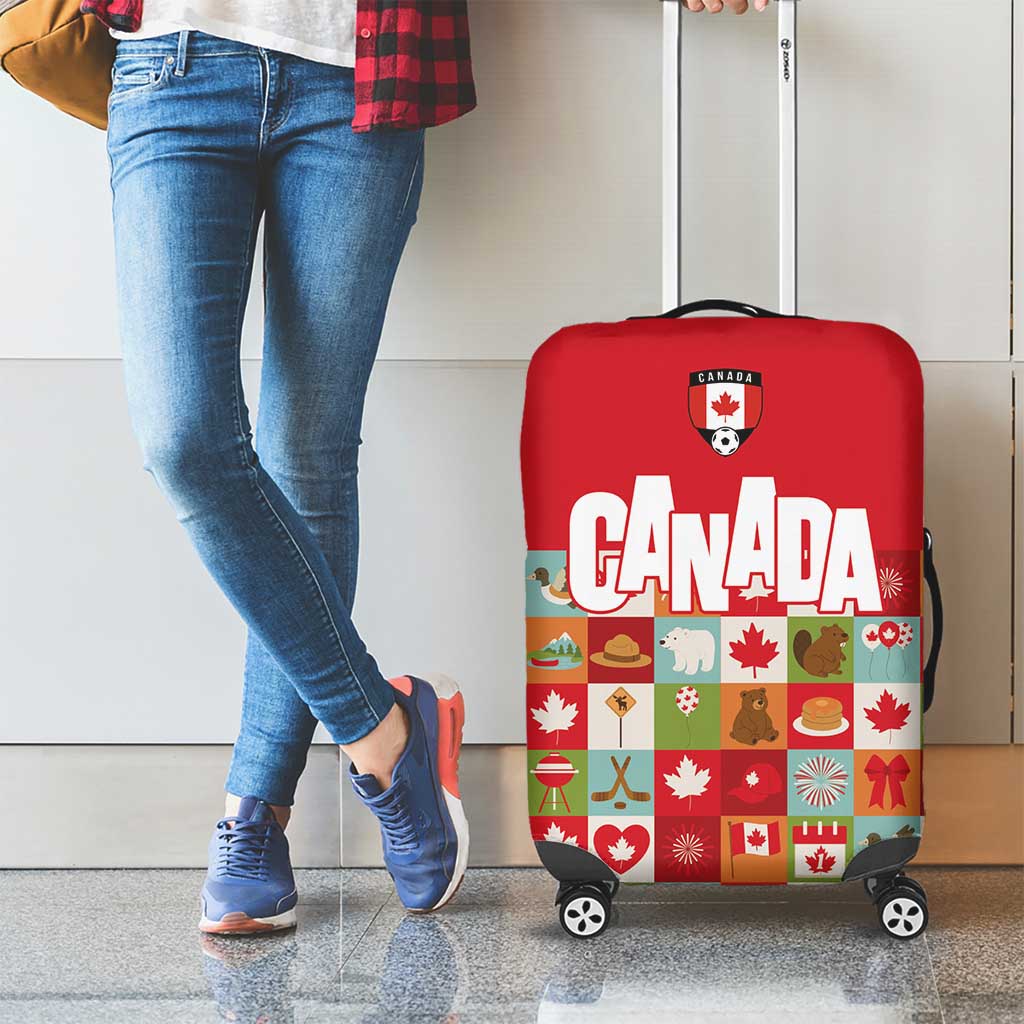 Canada Football Luggage Cover Patchwork Icons and Maple Leaf Pattern - Wonder Print Shop