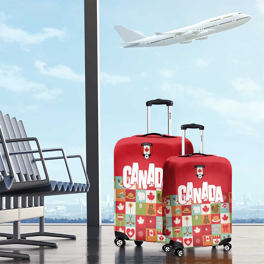 Canada Football Luggage Cover Patchwork Icons and Maple Leaf Pattern - Wonder Print Shop