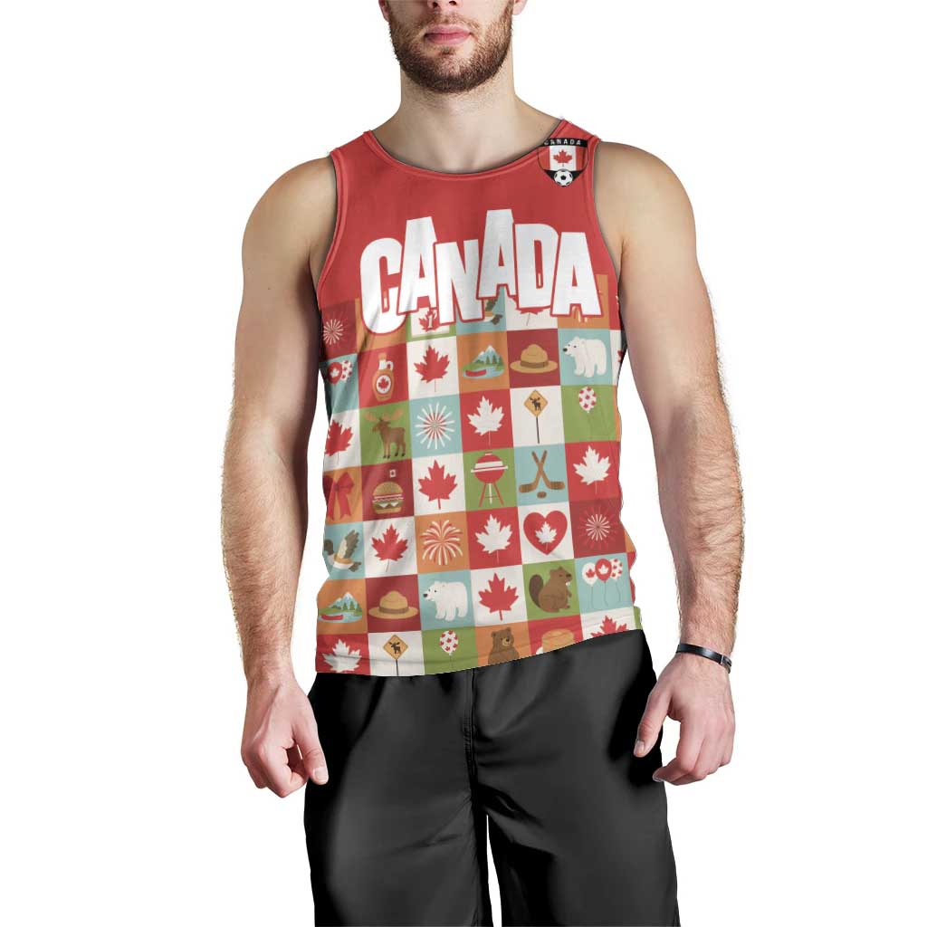 Canada Football Men Tank Top Patchwork Icons and Maple Leaf Pattern - Wonder Print Shop