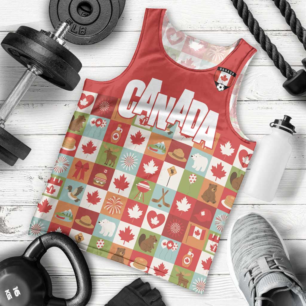 Canada Football Men Tank Top Patchwork Icons and Maple Leaf Pattern - Wonder Print Shop