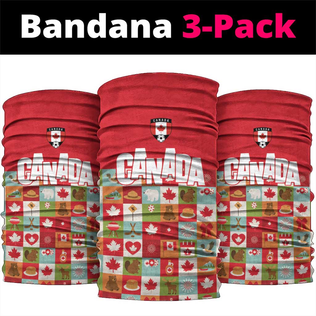 Canada Football Neck Gaiter Patchwork Icons and Maple Leaf Pattern - Wonder Print Shop