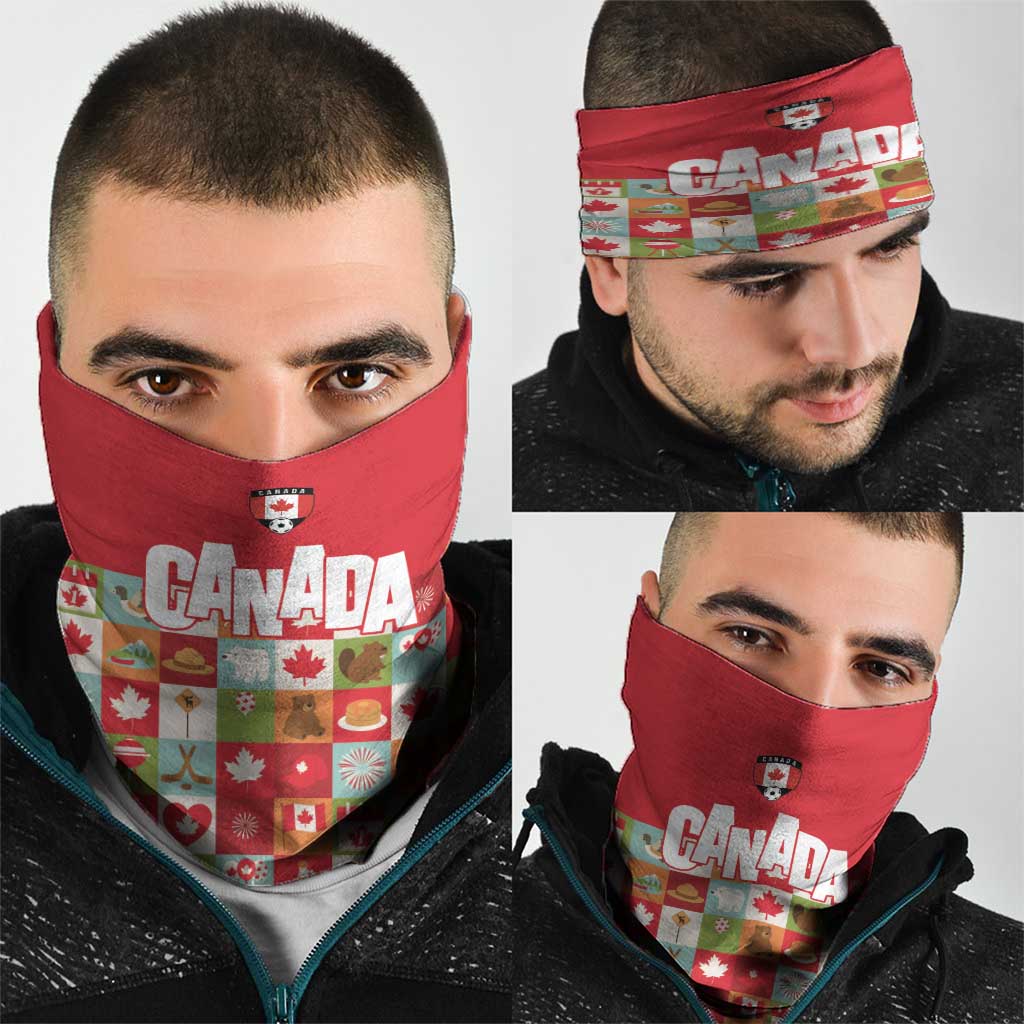 Canada Football Neck Gaiter Patchwork Icons and Maple Leaf Pattern - Wonder Print Shop